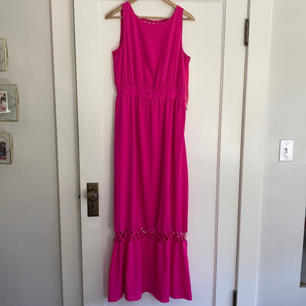 Fuschia formal/prom maxi with cut out design